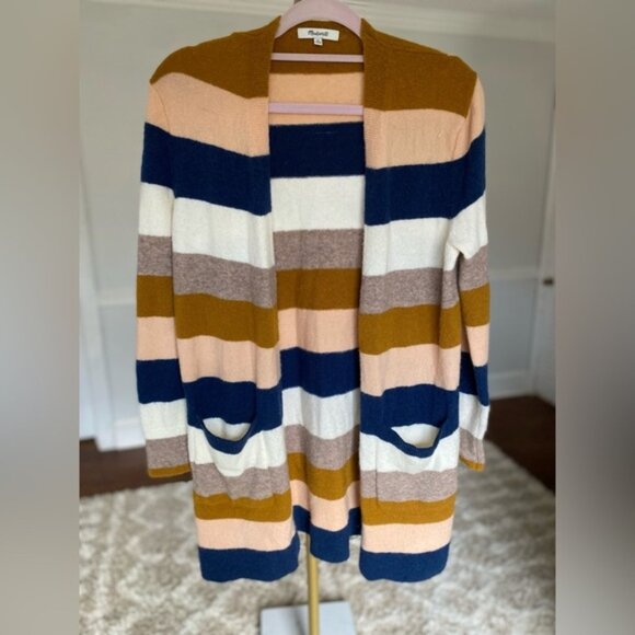 Madewell Alpaca Wool Polyamide Blend Striped Cardigan Pockets Preppy Spring - Picture 2 of 6